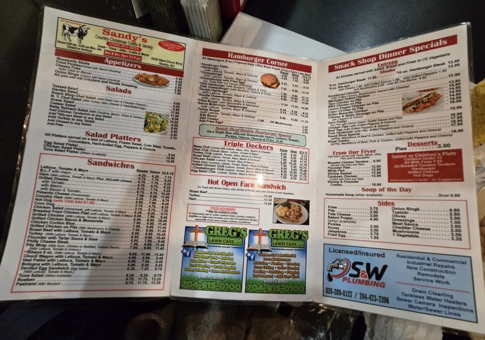 Printed menu with mozzarella sticks and garden salad.